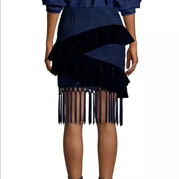 PatBo navy velvet and crochet fringe skirt size 0 brazil 32 - Picture 3 of 10